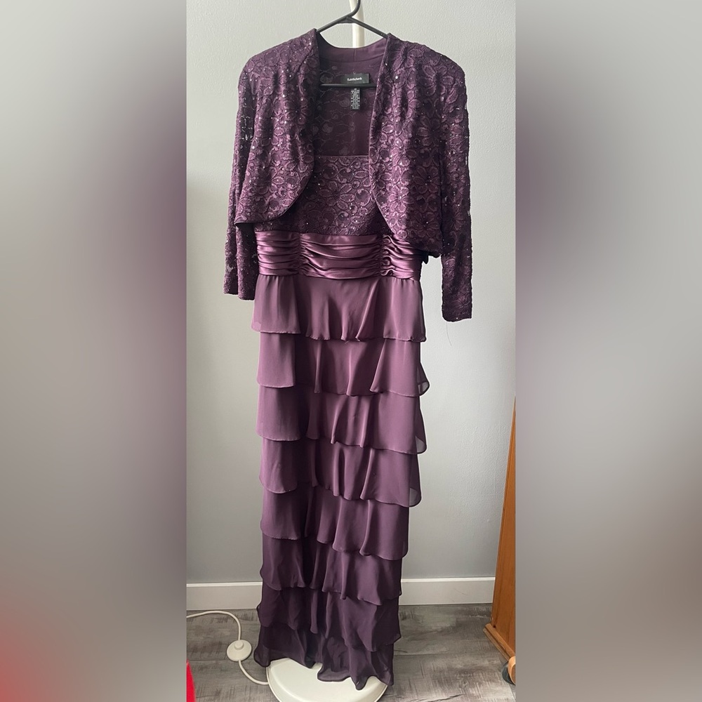 R&M Richards Purple Lace Gown for Wedding